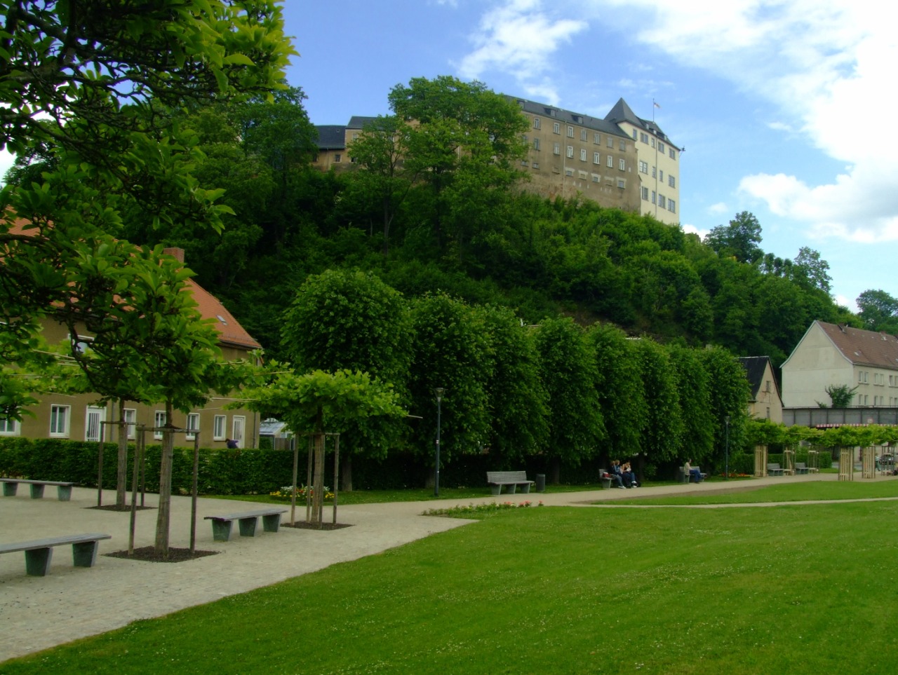 Greiz, Parkeingang mit Schloss
